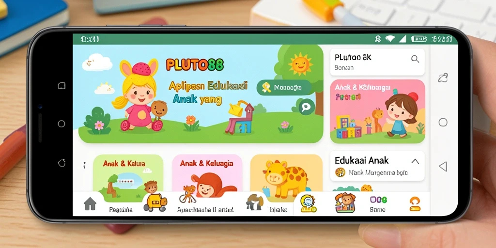 Tampilan antarmuka interaktif PLUTO88 untuk belajar sambil bermain.