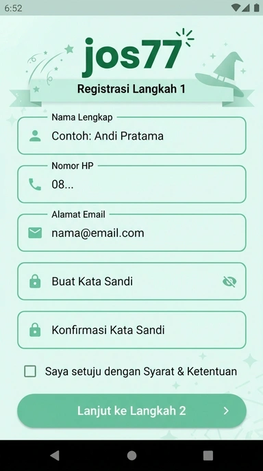 Tampilan halaman daftar jos77