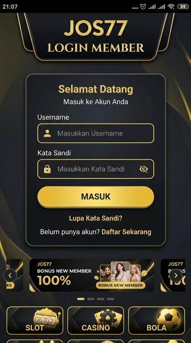 Tampilan halaman login jos77